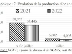 Baisse de la production d’or de 16,1% entre juin et juillet 2022