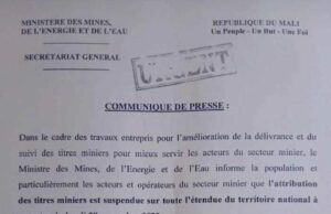 Mali : le gouvernement suspend l’attribution des titres miniers à partir du 28 novembre 2022