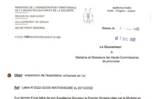 Burkina Faso: Reminder of the suspension of artisanal gold mining in the South West