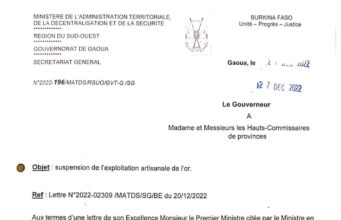 Burkina Faso: Reminder of the suspension of artisanal gold mining in the South West