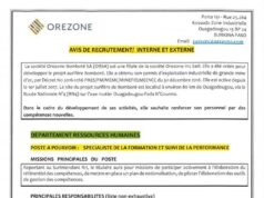 La mine OREZONE BOMBORE SA recrute un Spécialiste de la formation et suivi de la performance