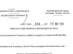 Nouveau Code minier du Mali : La participation gratuite de l’Etat au capital des sociétés minières reste à 10%