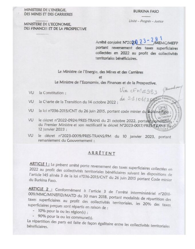 2022 surface taxes: CFAF 2.266 billion FCFA for mining communities