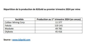 Mali : La mine de Fekola a produit 52% de l’or de B2Gold Corp au premier trimestre 2024