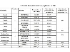 Sociétés minières :05 canadiennes sur 12 présentes au Burkina Faso, contre 3 Burkinabè en 2023