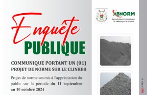 COMMUNIQUE PORTANT UN (01) PROJET DE NORME SUR LE CLINKER
