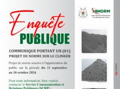 COMMUNIQUE PORTANT UN (01) PROJET DE NORME SUR LE CLINKER