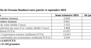 Orezone Bomboré : Baisse de la production d’or entre janvier et septembre 2024 imputable aux délestages