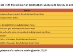 Burkina Faso : 424 titres miniers et autorisations valides au 31 décembre 2024