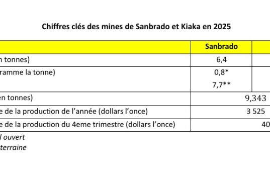 Burkina Faso : La mine de Kiaka a produit 2,6 tonnes d’or en 2025